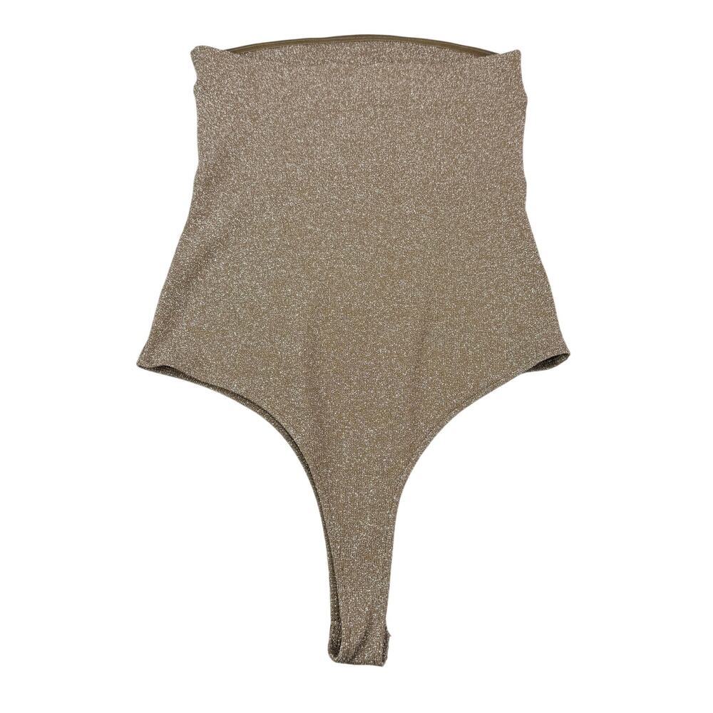 NWT ZARA Metallic Thread Bandeau Bodysuit Size Medium Gold - Picture 7 of 8